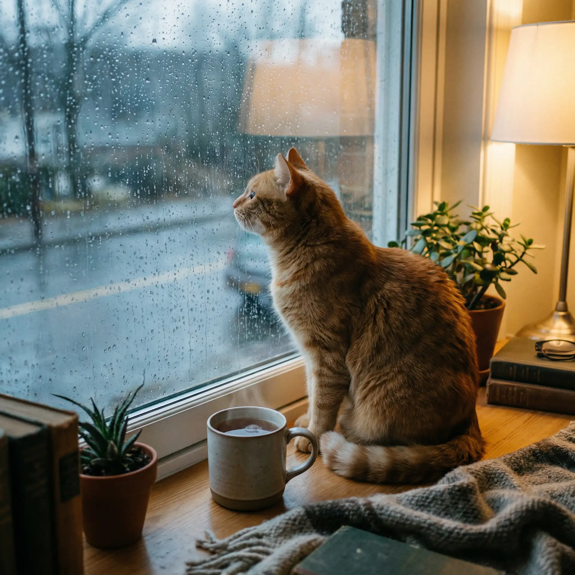 猫咪望着窗外的雨 - 快播app下载